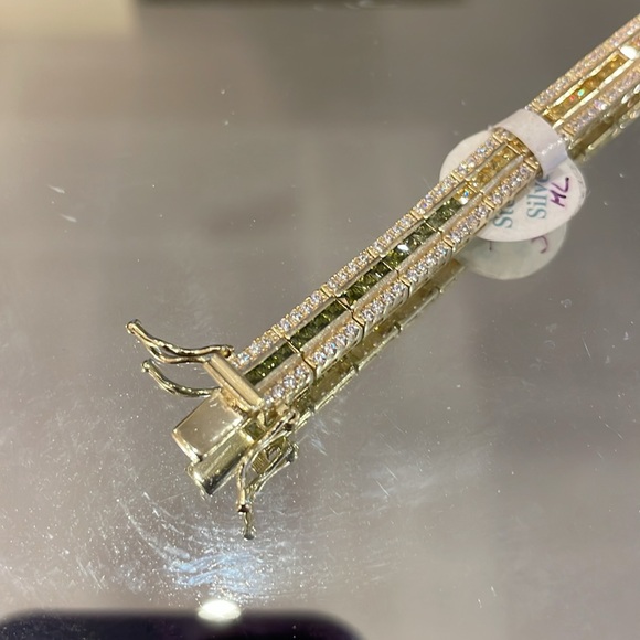 Multi color gems stones Sterling silver bracelet with yellow gold finish unisex - Picture 8 of 11